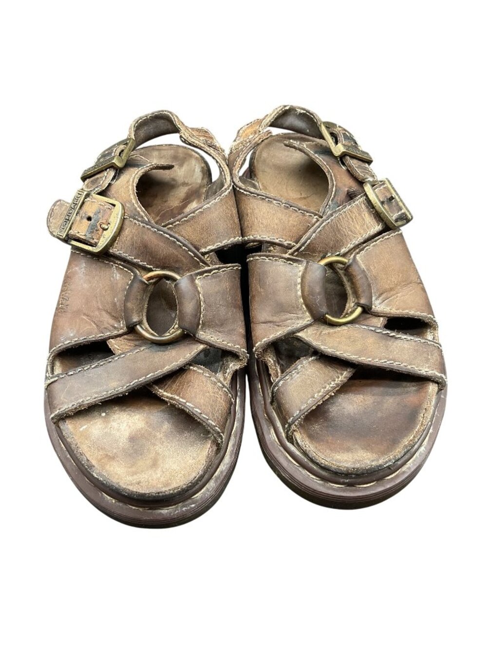 VTG Dr Martens Platform Leather Fisherman Sandals Brass Ring England US 8 Womens
